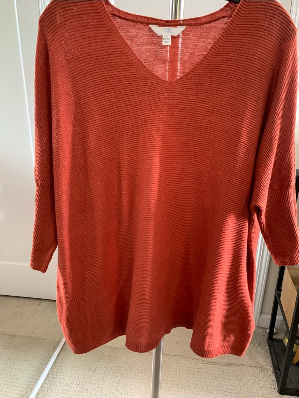 Time and Tru Scoop-Neck Ribbed Sweater in Rust